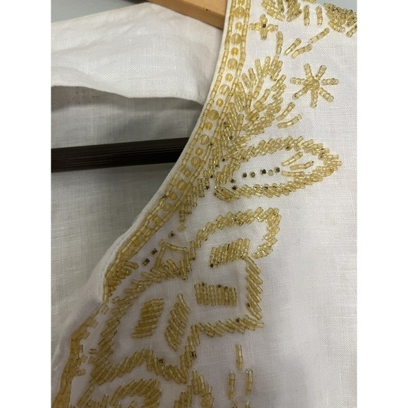 Michael Kors 100% Linen Top Tunic White Beaded Neckline Sleeves Women’s M - Picture 10 of 16
